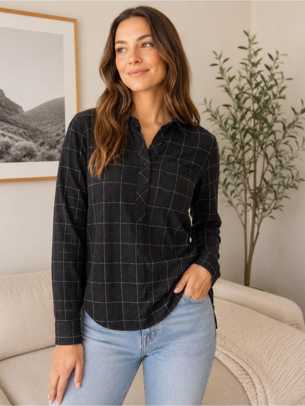Marine Layer Black Plaid Button-Down Shirt